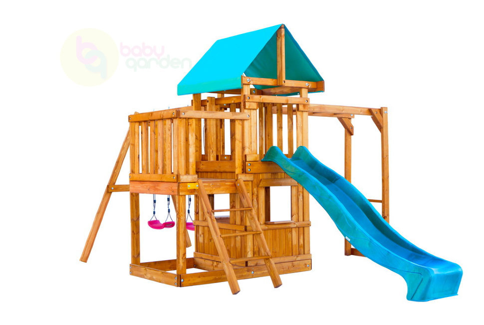 Детская площадка для дачи Babygarden с балконом, закрытым домиком,  рукоходом, горка 2,4 метра купить по цене 53 900 руб. в интернет магазине  ДСК-шоп